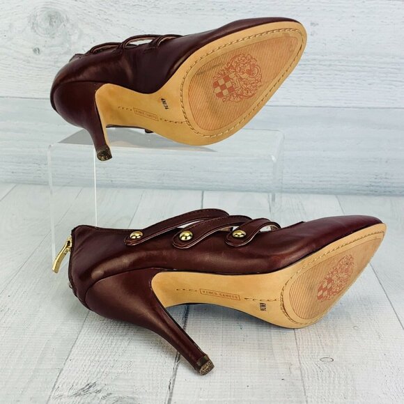 Vince Camuto JAMILY Triple Strap Back Zip Burgundy Leather High Heel Pump 6 M - Picture 8 of 10